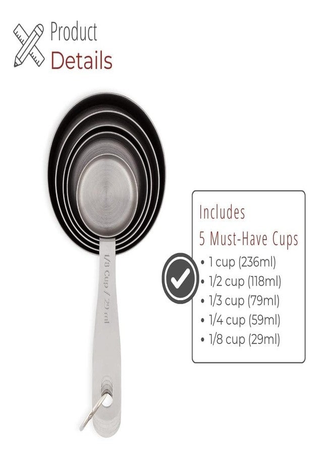 INKULTURE Heavy Duty Stainless Steel Metal Measuring Cup for Dry or Liquid, Fits in Spice Jar, Set of 5 - Image 4